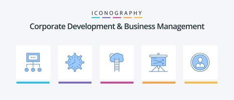 paquete de iconos azul 5 de desarrollo corporativo y gestión empresarial que incluye carrera. crecimiento. reloj. trabaja. sincronización. diseño de iconos creativos vector