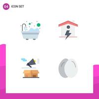 4 Thematic Vector Flat Icons and Editable Symbols of bathroom megaphone home power open Editable Vector Design Elements