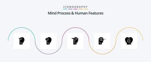 Mind Process And Human Features Glyph 5 Icon Pack Including control. head. head. mind. cognitive vector