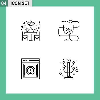 Paquete de 4 líneas de interfaz de usuario de signos y símbolos modernos de mensajes de salud de mesa de alerta de cena elementos de diseño vectorial editables vector