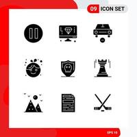 conjunto de 9 iconos de interfaz de usuario modernos signos de símbolos para un escudo seguro menos nuevos elementos de diseño de vectores editables para niños