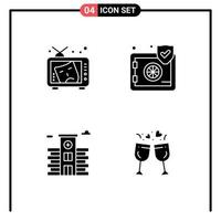 Mobile Interface Solid Glyph Set of 4 Pictograms of tv city arts protect hospital Editable Vector Design Elements