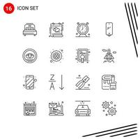 Universal Icon Symbols Group of 16 Modern Outlines of battery mobile alarm smart phone timer Editable Vector Design Elements