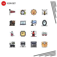 Group of 16 Modern Flat Color Filled Lines Set for fire architecture watch pencil creative Editable Creative Vector Design Elements