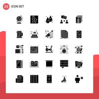 Set of 25 Vector Solid Glyphs on Grid for protect gdpr humidity data group Editable Vector Design Elements