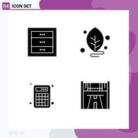 Set of 4 Commercial Solid Glyphs pack for boxes calculator interior leaf calculation Editable Vector Design Elements