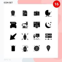 16 User Interface Solid Glyph Pack of modern Signs and Symbols of pram buggy pencil baby identity Editable Vector Design Elements