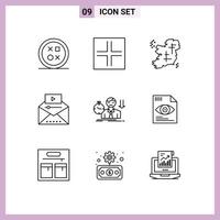 Group of 9 Outlines Signs and Symbols for viral video video advertising ireland popular video irish Editable Vector Design Elements