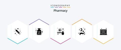 paquete de iconos de 25 glifos de farmacia que incluye digital. salud. alimentación. mano. cápsula vector