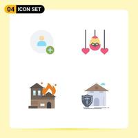 Group of 4 Modern Flat Icons Set for add fire egg holiday insurance Editable Vector Design Elements