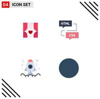 Mobile Interface Flat Icon Set of 4 Pictograms of window programming love develop coding Editable Vector Design Elements