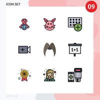 9 User Interface Filledline Flat Color Pack of modern Signs and Symbols of hipster ui add camera hardware Editable Vector Design Elements