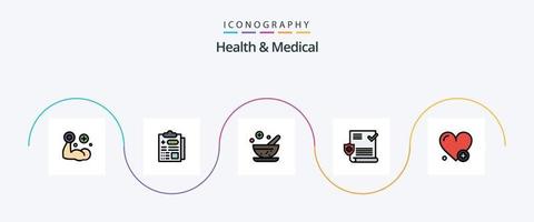 Paquete de 5 íconos planos llenos de línea médica y de salud que incluye. latido del corazón. herbario. médico. expediente vector