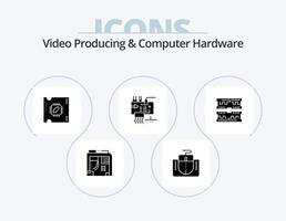 Video Producing And Computer Hardware Glyph Icon Pack 5 Icon Design. cards. engineering. cpu. electronics. assemble vector