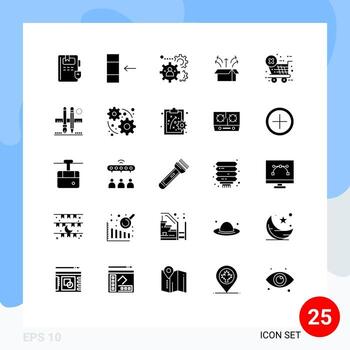 Editable Vector Line Pack of 25 Simple Solid Glyphs of ecommerce product production open box box Editable Vector Design Elements