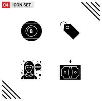 Modern Set of 4 Solid Glyphs Pictograph of ball chat play tag woman Editable Vector Design Elements