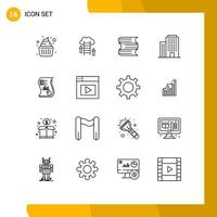 Modern Set of 16 Outlines and symbols such as business audit server house building Editable Vector Design Elements