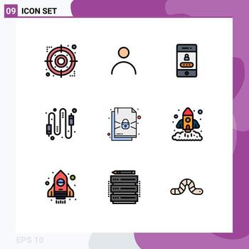 Modern Set of 9 Filledline Flat Colors and symbols such as document connection access computer audio Editable Vector Design Elements