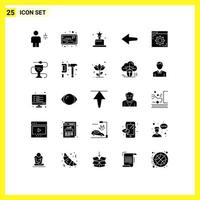 Pack of 25 Modern Solid Glyphs Signs and Symbols for Web Print Media such as disease setting award internet left Editable Vector Design Elements