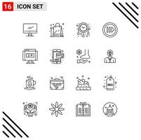 Universal Icon Symbols Group of 16 Modern Outlines of step multimedia cloths media watch Editable Vector Design Elements