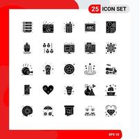 25 Universal Solid Glyph Signs Symbols of report document radio data preschool Editable Vector Design Elements