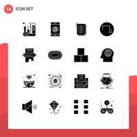 Mobile Interface Solid Glyph Set of 16 Pictograms of food cooking check list wave sound Editable Vector Design Elements