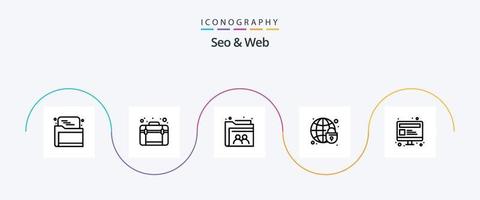 Seo and Web Line 5 Icon Pack Including seo. globe. web. globe lock. global security vector