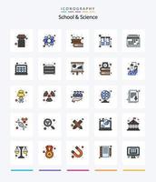 Creative School And Science 25 Line FIlled icon pack  Such As calendar. research. books. test tubes. flask vector