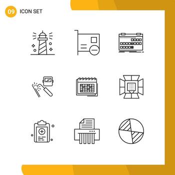 Pack of 9 Modern Outlines Signs and Symbols for Web Print Media such as mask welding hardware schedule event Editable Vector Design Elements