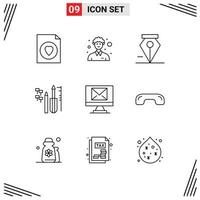 Universal Icon Symbols Group of 9 Modern Outlines of decline email delete compose engineering Editable Vector Design Elements