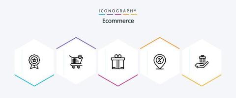 paquete de iconos de 25 líneas de comercio electrónico que incluye regalo. porcentaje. compras. por ciento. comercio electrónico vector