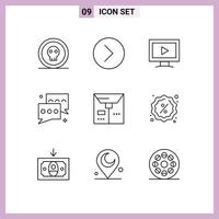 9 Universal Outline Signs Symbols of talk communication multimedia chat play Editable Vector Design Elements