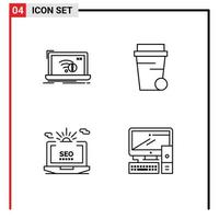 Group of 4 Filledline Flat Colors Signs and Symbols for connection laptop lost soup configuration Editable Vector Design Elements