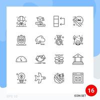 Modern Set of 16 Outlines and symbols such as watch timer graduation survice hours Editable Vector Design Elements