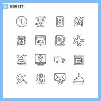 Modern Set of 16 Outlines and symbols such as female card lock water hose hose Editable Vector Design Elements