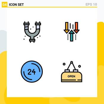 Modern Set of 4 Filledline Flat Colors and symbols such as mechanical anytime plumbing up clock Editable Vector Design Elements