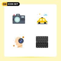 paquete de interfaz de usuario de 4 iconos planos básicos de tecnología de música de cámara rueda de coche elementos de diseño vectorial editables vector