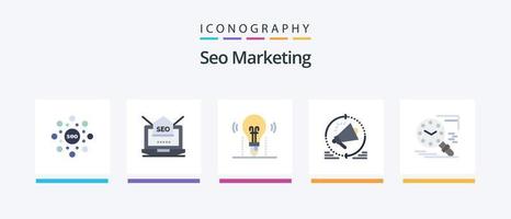 Seo Marketing Flat 5 Icon Pack Including announcement. marketing. web. advertising. solution. Creative Icons Design vector