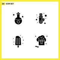 Set of 4 Vector Solid Glyphs on Grid for love cream perfume signature summer Editable Vector Design Elements
