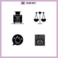 Solid Glyph Pack of 4 Universal Symbols of baggage motivation balance chat information security Editable Vector Design Elements