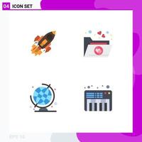 Pack of 4 creative Flat Icons of startup education launch favorite globe Editable Vector Design Elements