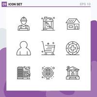 Universal Icon Symbols Group of 9 Modern Outlines of online cart building user human Editable Vector Design Elements