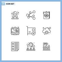 User Interface Pack of 9 Basic Outlines of online money clipboard workflow process Editable Vector Design Elements