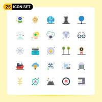 Flat Color Pack of 25 Universal Symbols of global connect global cloud figure Editable Vector Design Elements