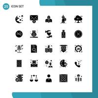 Group of 25 Solid Glyphs Signs and Symbols for cloud knight artist horse strategy Editable Vector Design Elements