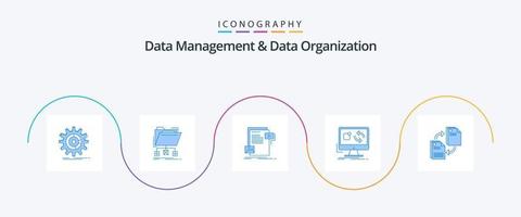 paquete de iconos azul 5 de gestión y organización de datos que incluye la aplicación. actualizar. carpeta. sitio web. expediente vector