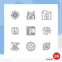 Stock Vector Icon Pack of 9 Line Signs and Symbols for food copy find notebook pass Editable Vector Design Elements