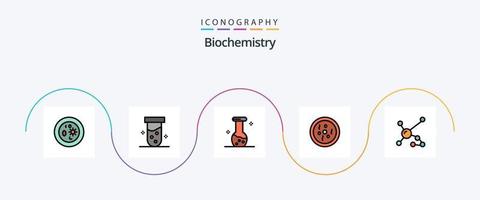 paquete de iconos de 5 planos llenos de línea de bioquímica que incluye átomo. petri bioquímica. plato. química vector