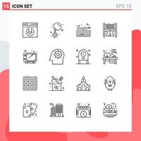 Universal Icon Symbols Group of 16 Modern Outlines of mental tablet keyboard sketch sport Editable Vector Design Elements