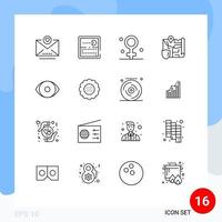 Modern Set of 16 Outlines Pictograph of human eye female security map Editable Vector Design Elements